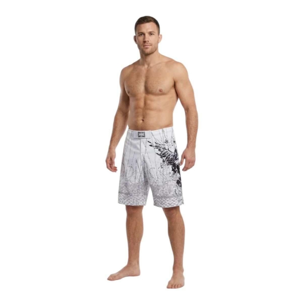 (Y2K) MMA Elite Barbed Wire and Skull Graphic Board Shorts
